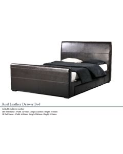 Real Leather Drawer Bed 
